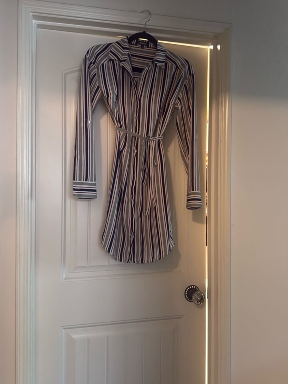 Striped Shirt Dress with Tie Belt - Blue/White